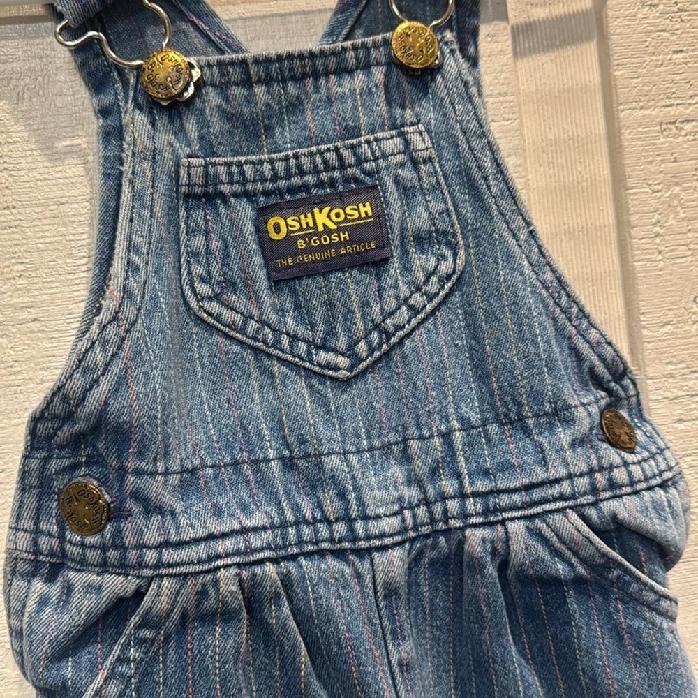Vintage OshKosh B'gosh Blue pastel pinstripe Denim classic Overalls size 12 mos‎